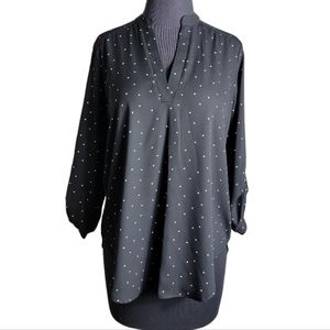 Lush split neck black white polka dot top size small